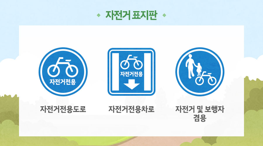 자전거 표지판 - 자전거전용도로, 자전거전용차로, 자전거 및 보행자 겸용