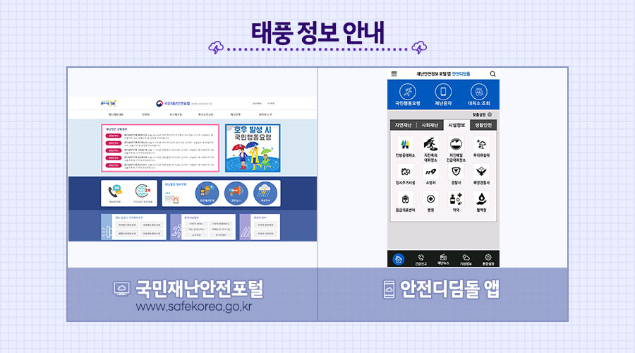 태풍 정보 안내 - 국민재난안전포털 www.safekorea.go.kr - 안전디딤돌 앱